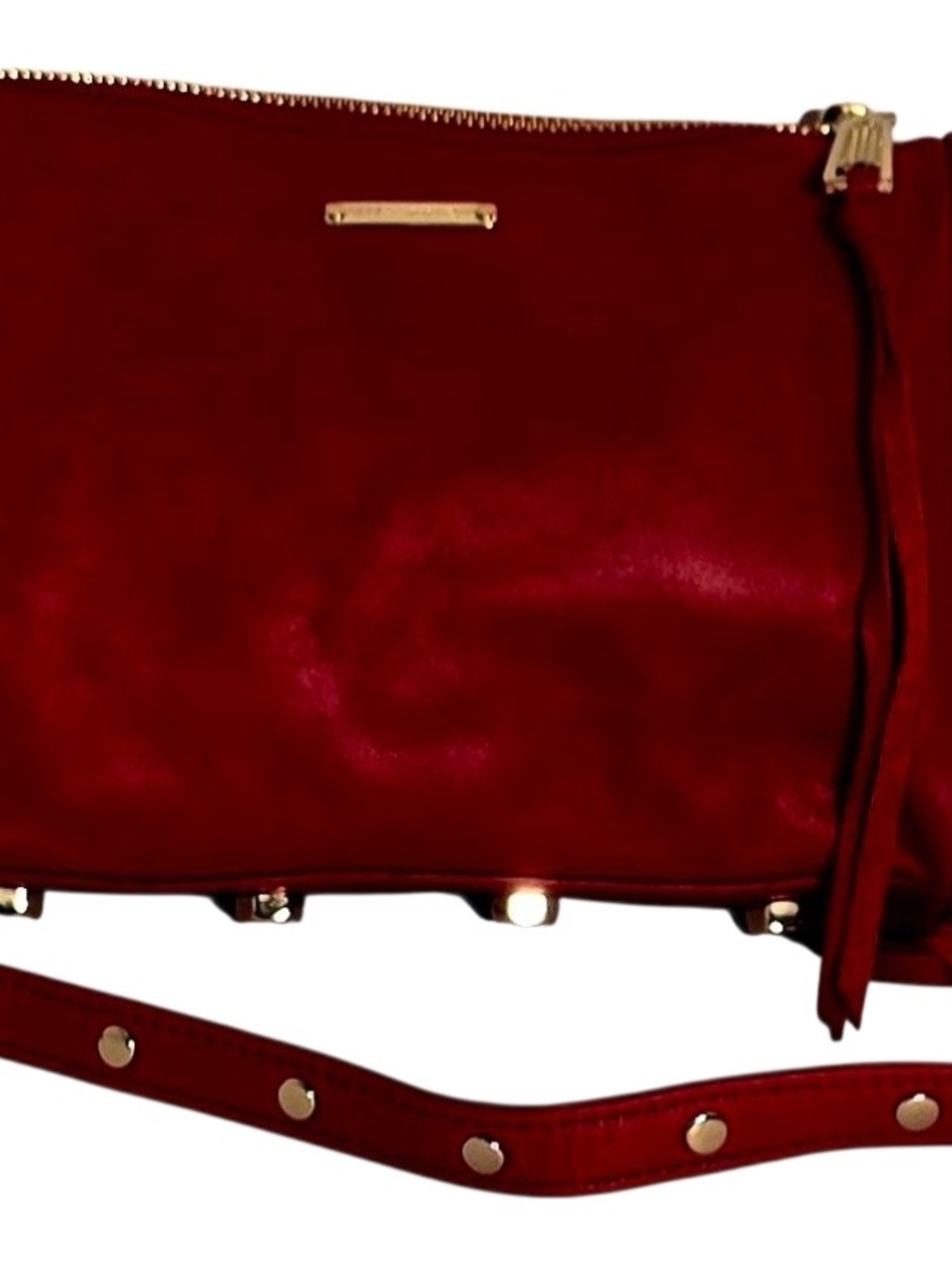 Rebecca Minkoff Red Leather MAC Crossbody Bag Gold Chain Strap Multi Zip Tassel